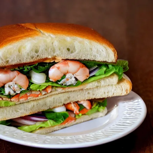 Prompt: a seafood sandwich, cookbook photo