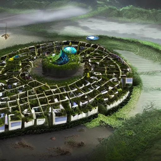 Image similar to surrealistic eco - village solarpunk style