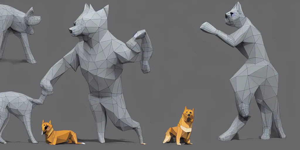 Image similar to concept art of low polygon 3 d render of swole doge vs cheems meme