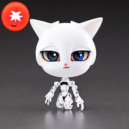 Prompt: robot nendroid, with cute japan style e - moji cat inspired, by detailed eyes eyebrowless symmetry face visual novel hairpin star