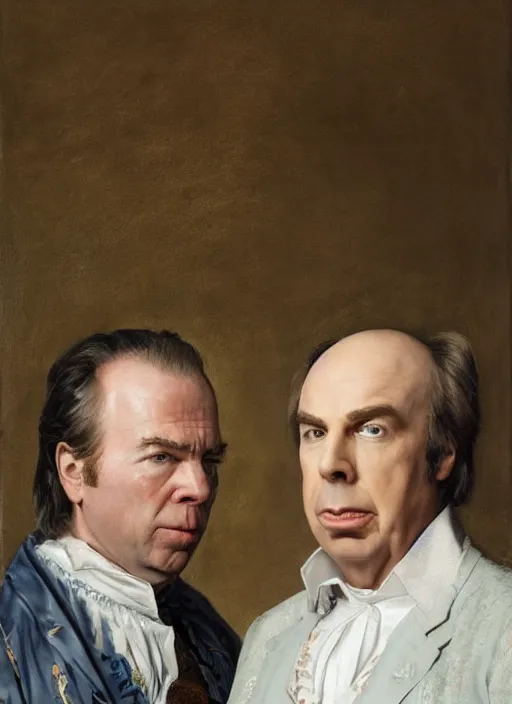 Image similar to chuck mcgill and saul goodman, baroque portrait, realistic, serious