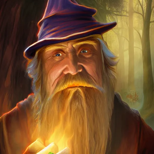 Image similar to Chawick the Fail Wizard, a wizar's apprentice in ragged and stained wizard's robes and hat. 8k resolution, full-length portrait, digital painting, fantasy art, D&D character art, greg rukowski, frank frazetta, larry elmore.