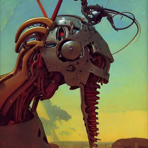 Image similar to carnivorous cyborg horse, by c. leyendecker, degas, simon stalenhag, studio ghibli, barlowe, audobon and beksinski