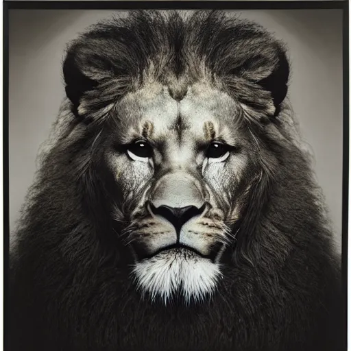 Image similar to portrait of lion - human hybrid, by annie leibovitz, portrait of a man, studio lighting, award - winning