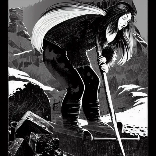 Image similar to norwegian troll blacksmith with sledgehammer profile portrait half body monochrome portrait hammer cover illustration dramatic kvlt by peder balke by guido crepax by norman bluhm mystic high contrast monochromatic noir