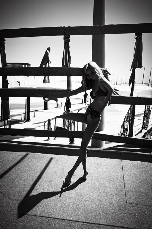 Image similar to street photography of gorgeous model girl on Santa Monica peer By Emmanuel Lubezki