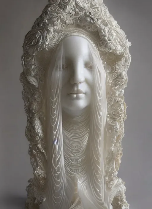 opalescent marble sculpture of beautiful woman, ivory