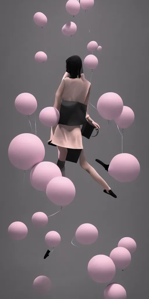 Image similar to 3d matte render, dj rave party, Hsiao-Ron Cheng, balloons, pastel colors, hyper-realism, pastel, polkadots, minimal, simplistic, amazing composition, woman, vaporwave, wow, Gertrude Abercrombie, Beeple, minimalistic graffiti masterpiece, minimalism, 3d abstract render overlayed, black background, psychedelic therapy, trending on ArtStation, ink splatters, pen lines, incredible detail, creative, positive energy, happy, unique, negative space, pure imagination painted by artgerm