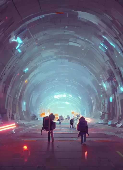 Image similar to underground futuristic tunnel, nuclear powered, detailed, futuristic, cory loftis, james gilleard, atey ghailan, makoto shinkai, goro fujita, studio ghibli, rim light, exquisite lighting, clear focus, very coherent, plain background