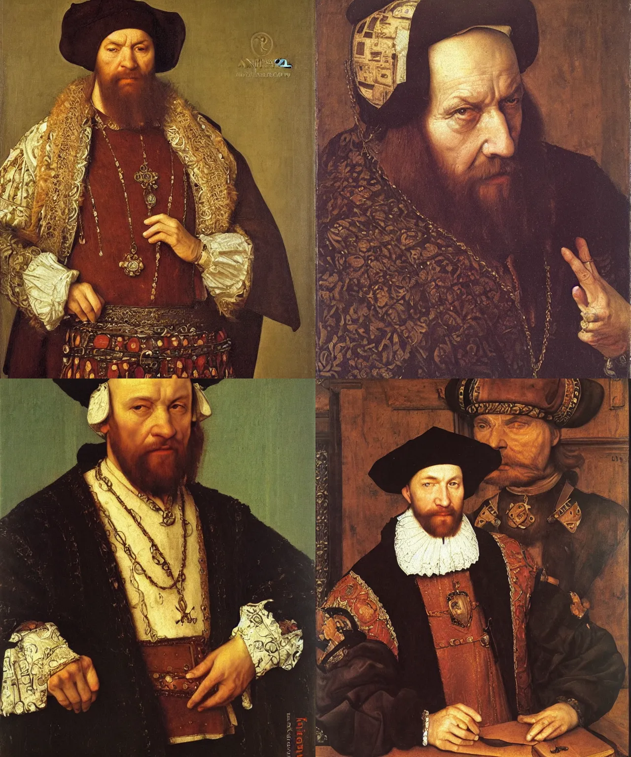 Prompt: a portrait of a tudor merchant by andrey shishkin, hans holbein, highly detailed, oil on canvas