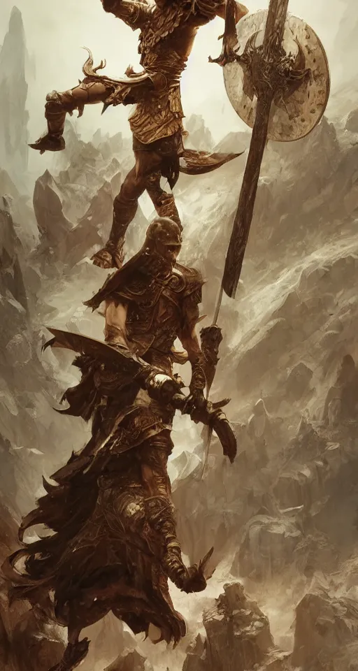 Image similar to the hero viking stands triumphantly as he enters the majestic gates of valhalla, highly detailed, digital painting, artstation, smooth, sharp focus, masterpiece, stunning concept art by ruan jia and jakub rebelka and artgerm and greg rutkowski and ralph mcquarrie and android jones and mucha