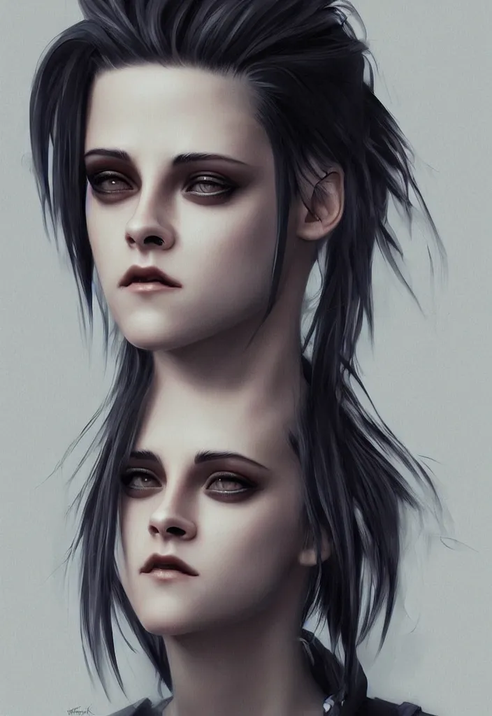 Prompt: portrait cyberpunk Kristen Stewart by Ikeuchi, art by Artgerm, extremely beautiful and proportionate face, sharp focus, hyper detailled, trending on artstation