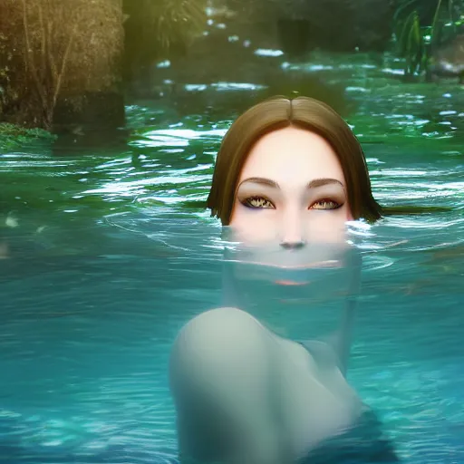 Image similar to epic portrait of a girl floating in water with only her face and some hair visible, surrounded by loose petals, beautiful, unreal engine, high detail