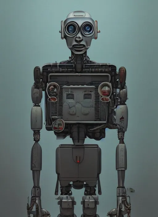 Prompt: portrait of a robot that looks like Werner Herzog, detailed, coherent, painted by Edward Hopper, Wayne Barlowe, James Gilleard, airbrush, art by James Jean