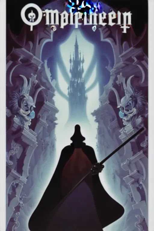 Prompt: video game cover, disney small grim reaper dressed with a cape surrounded by demons, intricate baroque style. by martin johnson head, by david caspar friedrich, by mike mignola, by goro fujita, by octavio ocampo, masterpiece. intricate artwork, symmetrical artwork, cinematic, pixar studio, smooth gradients, full body character.