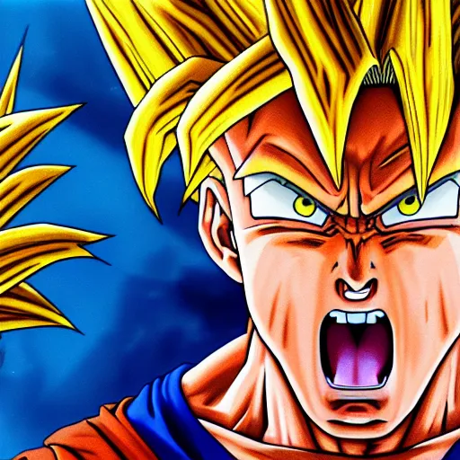 Image similar to ultra realistic portrait painting of donald trump as super saiyan goku, art by akira toriyama, 4 k, dragon ball artstyle, cel shaded, highly detailed, epic lighting