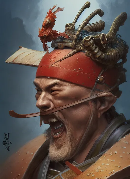 Image similar to samurai with the head of a koi, subsurface scattering, by jesper ejsing, justin gerard, tomasz alen kopera, cgsociety and fenghua zhong, highly detailed, rim light, cinematic lighting, illustration, art, octane render, very coherent, cinematic, hyper realism, high detail, octane render, 8 k