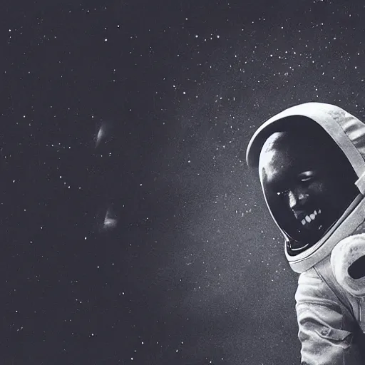 Image similar to Kanye West in space suit riding a horse in the forest, 35mm, photorealistic, studio light, noire