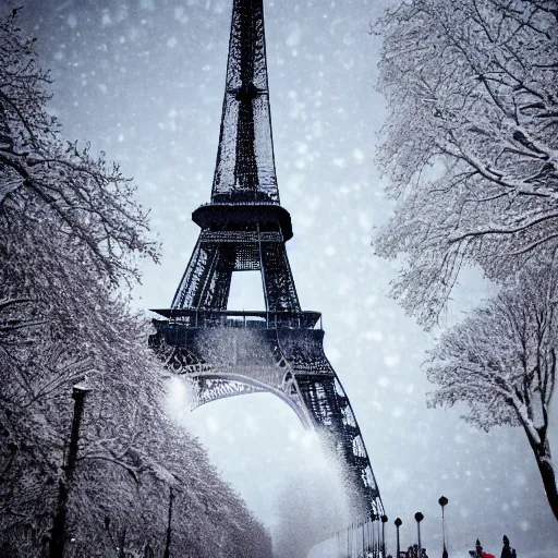 Image similar to Eiffel tower melting in Paris under the snow