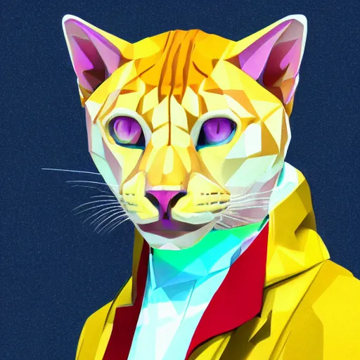 Image similar to aesthetic albino panther fursona portrait, commission of a anthropomorphic kitten, fursona wearing stylish clothes, holographic winter armosphere, pastel simple art, low poly