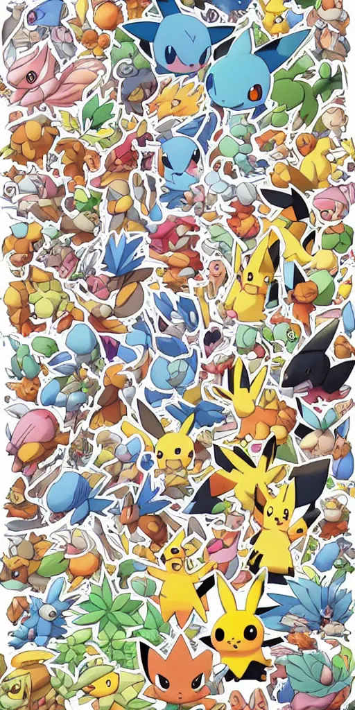 Prompt: beautiful pokemon, by ken sugimori, warm colors, cozy, sticker sheet, planner stickers