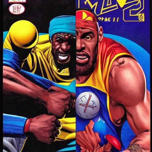Image similar to comic book cover for'lebron james vs pac - man ', art by alex ross