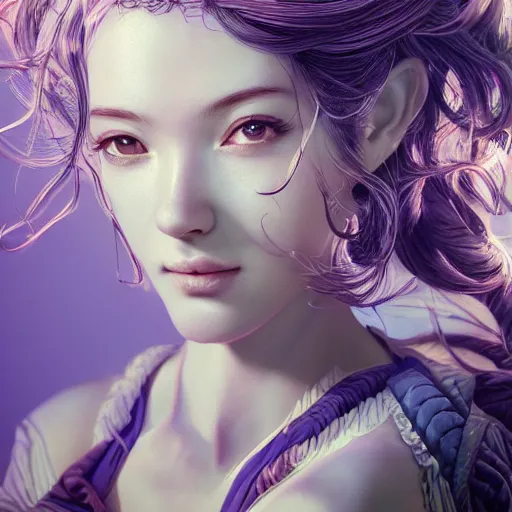 Image similar to the portrait of a blueberry that resembles an absurdly beautiful, graceful, elegant, sophisticated gravure idol, an ultrafine hyperdetailed illustration by kim jung gi, irakli nadar, intricate linework, bright colors, octopath traveler, final fantasy, unreal engine 5 highly rendered, global illumination, radiant light, detailed and intricate environment