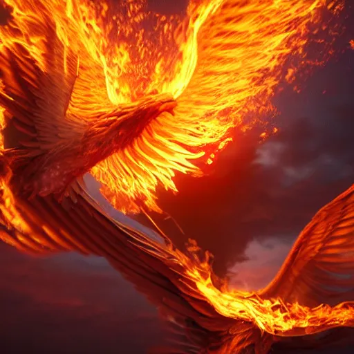 Prompt: photorealistic image of a phoenix rising from the flames 8 k extremely detailed hd hyperrealism unreal engine