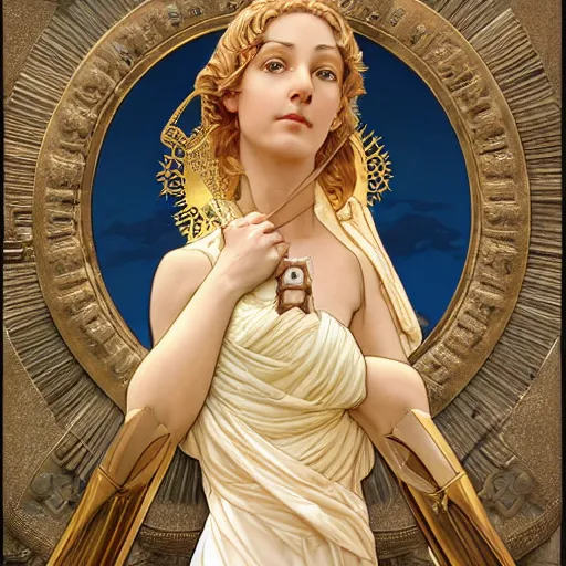 Image similar to greek goddess athena, highly detailed, digital painting, artstation, concept art, smooth, sharp focus, illustration, ArtStation, art by artgerm and greg rutkowski and alphonse mucha and J. C. Leyendecker and Edmund Blair Leighton and Katsuhiro Otomo and Geof Darrow and Phil hale and Ashley wood and Ilya repin and Charlie Bowater