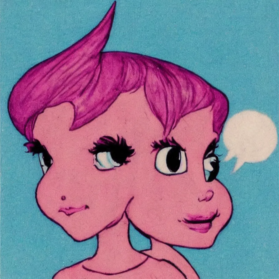 Image similar to beautiful pink little alien girl, profile picture, vintage cartoon