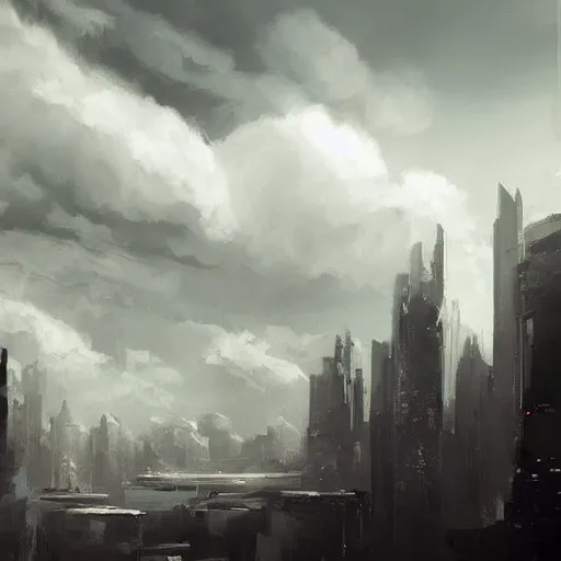 Prompt: A city in the clouds, white, futuristic, High Quality, houses, buildings, clouds, wind by Greg Rutkowsky trending on Artstation
