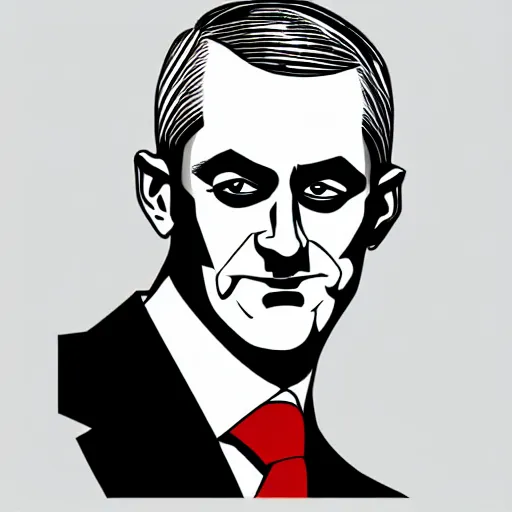 Prompt: digital portrait of secretary of denis mcdonough face with featureless eyes, cover art of graphic novel, evil laugh, menacing, Machiavellian puppetmaster, villain, solid colors, clean lines, clean ink, trending on artstation