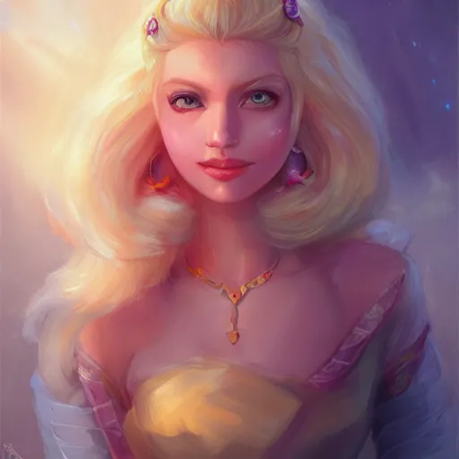 Image similar to princess peach as realistic blond pretty human character art portrait, matte fantasy painting, deviantart artstation, by jason felix by steve argyle by tyler jacobson by peter mohrbacher, cinema c 9. 0