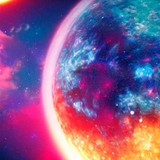 Image similar to the earth kissing the sun, cinematic, octane render, nebula, highly detailed