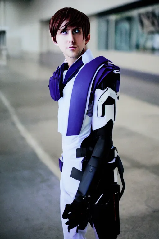Prompt: Cosplay photography of Ryan Gosling as Shinji Ikari from Neon Genesis Evangelion