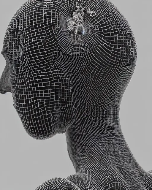 Image similar to mythical dreamy black and white organic bio-mechanical spinal ribbed profile face portrait detail of translucent steampunk bio-mechanical beautiful female angelic-human-queen-vegetal-cyborg, highly detailed, intricate crystal jelly ornate, poetic, 3D render, digital art, octane render, 8K artistic photography, photo-realistic, by Dora Maar