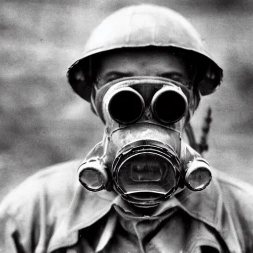 Image similar to 8 k uhd portrait from asian guy wear gas mask in 1 9 4 5, uhd details, national geography winning photo contest