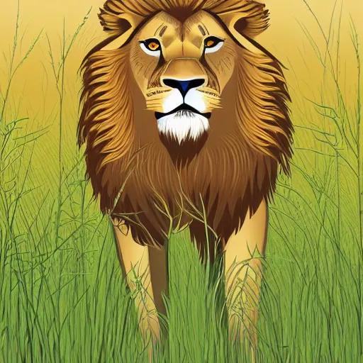 Prompt: Vector illustration of a full body lion in a meadow, Behance, sharp focus, 4k