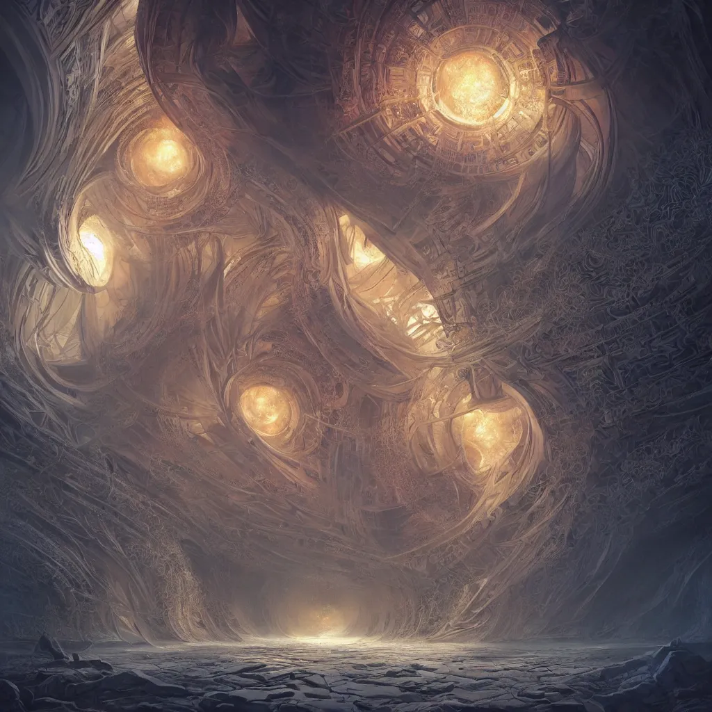 Prompt: fractal burning halo, sacred geometry, intricate artwork by Tyler Edlin and Moebius and HR Giger, greg rutkowski, very coherent symmetrical artwork, cinematic, hyper realism, high detail, octane render, unreal engine, 8k, Smooth gradients, High contrast, depth of field by Jacek Yerka, Mariusz Lewandowski