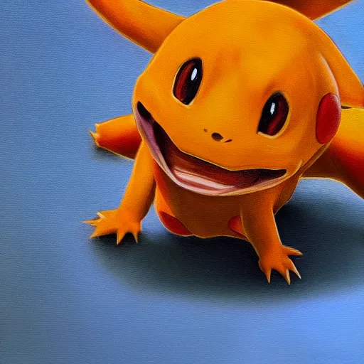 Image similar to highly realistic pokemon charmander, oil on canvas, intricate, portrait, 8 k highly professionally detailed, hdr, cgsociety