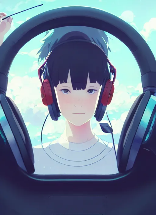 Prompt: portrait of girl driving on simulator and pc, personal room background, illustration concept art anime key visual trending pixiv fanbox by wlop and greg rutkowski and makoto shinkai and studio ghibli and kyoto animation, symmetrical facial features, daily clothing, red pilot headphones, fanatec direct drive, formula 1 wheel, volumetric lighting