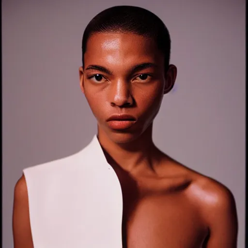 Image similar to realistic photoshoot for a new balenciaga lookbook, color film photography, portrait of a beautiful woman in style of tyler Mitchell, 35mm, graflex