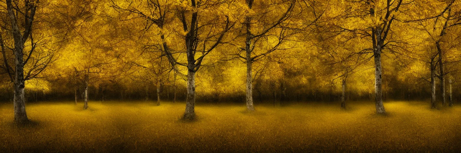 Image similar to yellow trees, michal karcz grunge painting of a beautiful landscape, detailed, elegant, intricate, 4k,