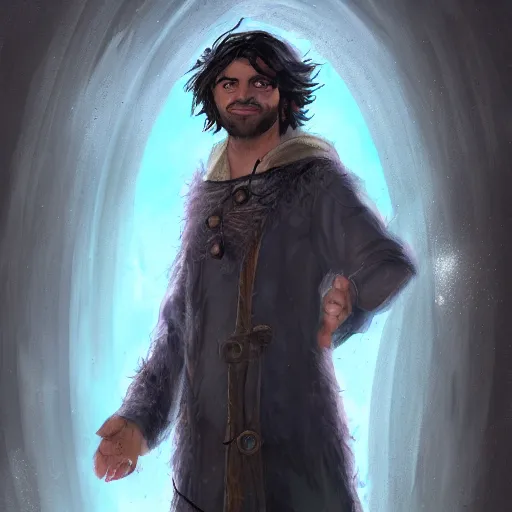 Image similar to a young, well-to-do wizard whose fine attire is damaged from crawling through filth. portrait, shaggy haircut, 8k resolution, full-length portrait, digital painting, fantasy illustration, D&D character art