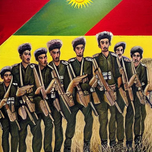 Image similar to a beautiful complex painting of a military of the kurdish army