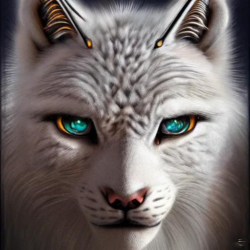 Prompt: furious white lynx portrait by Les Edwards and Noriyoshi Ohrai, furry art, steampunk fantasy style, 4k, trending on artstation