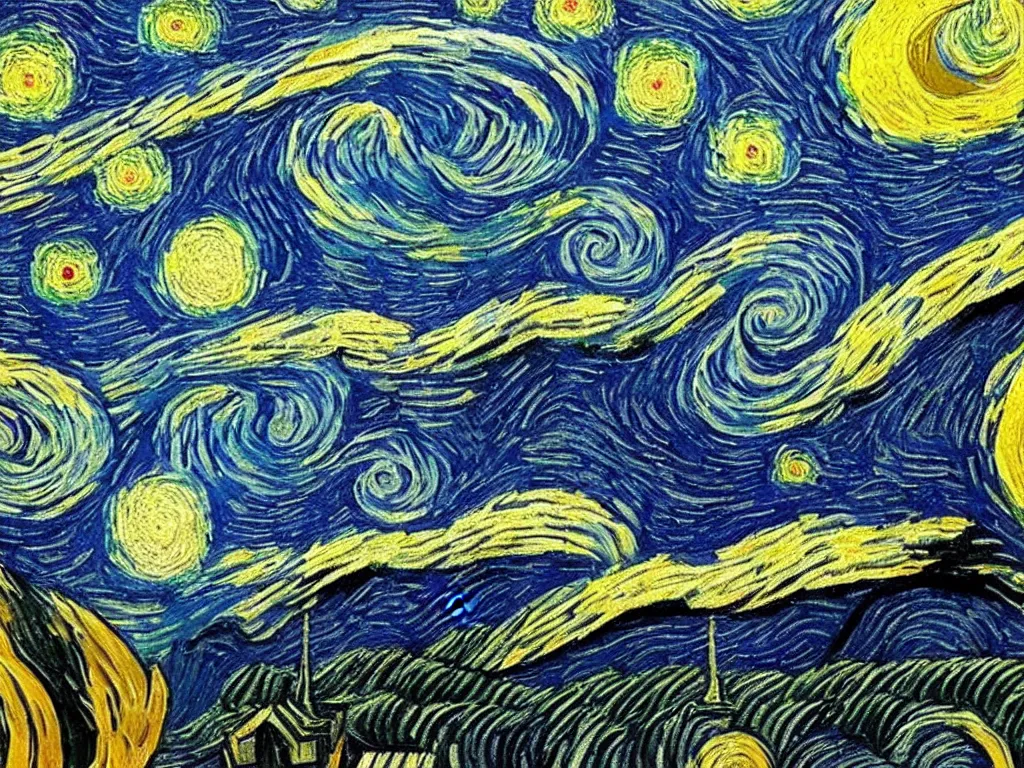 Prompt: van gogh starry night rotated 1 8 0 ⁰ degrees