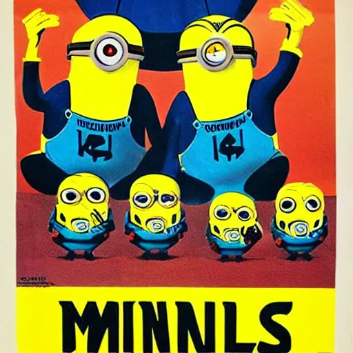 Prompt: Soviet propaganda poster of Minions from Dispicable Me