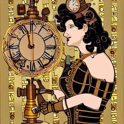 Prompt: digital clockwork woman drinking in a pub, steampunk style,