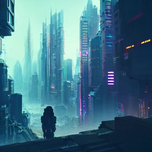 Image similar to the call of the void, futuristic cityscape, unreal 5 render, studio ghibli, history painting, digital art, octane render, beautiful composition, trending on artstation, award - winning photograph, masterpiece